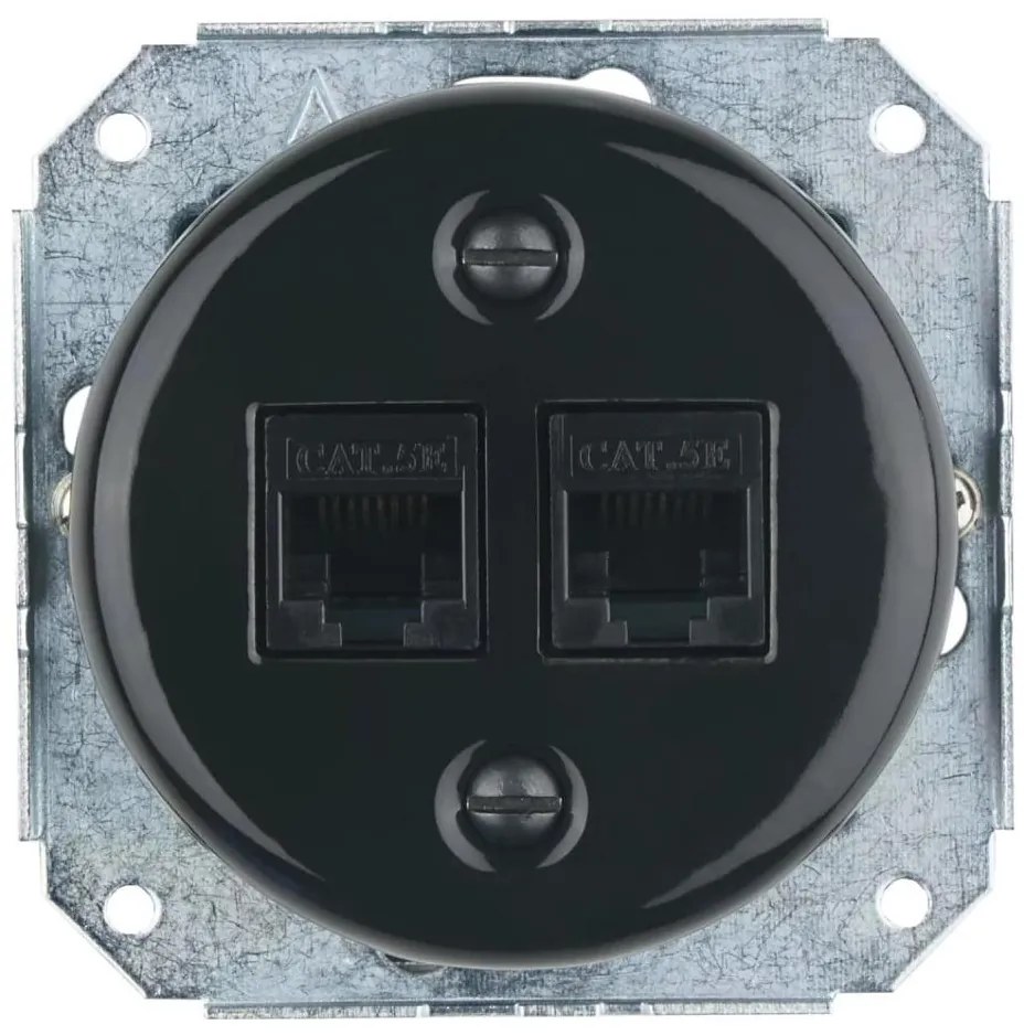 Bohemia-Design - Priză Ethernet retro din porțelan, fără ramă, 2x CAT5e, neagră