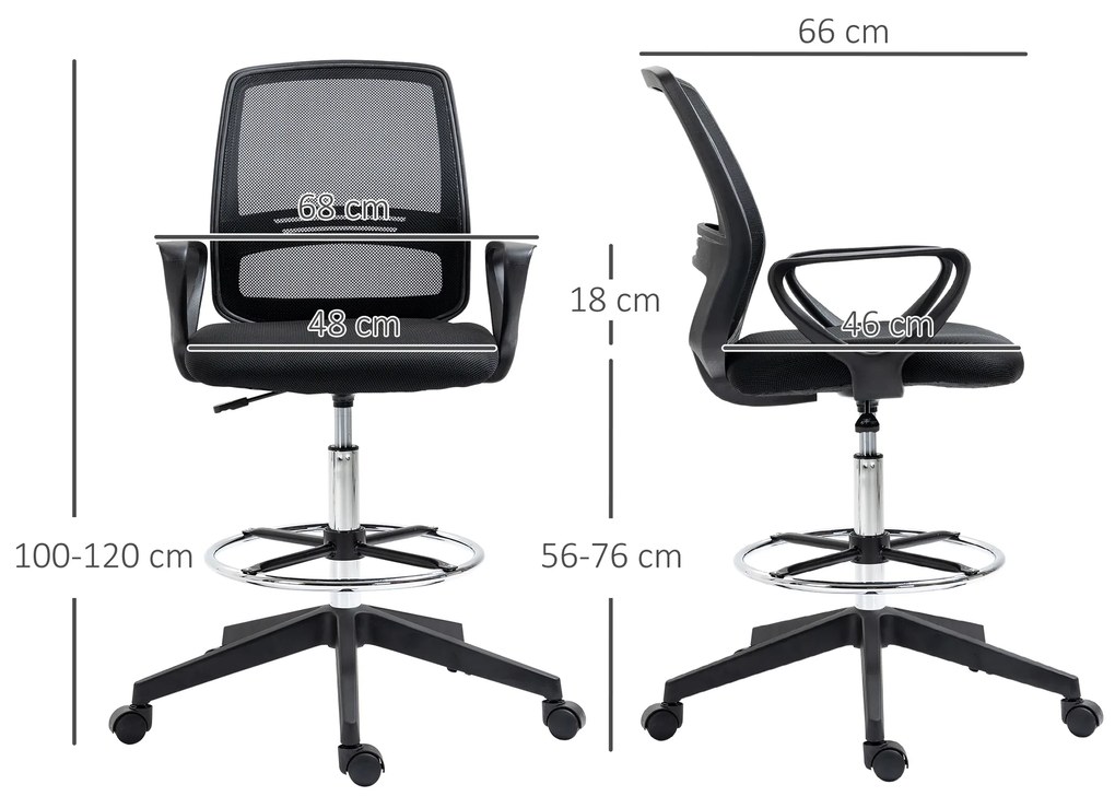 Vinsetto Scaun de birou șezut înalt reglabil taburet birou pivotant 360° plasă respirabilă | Aosom Romania