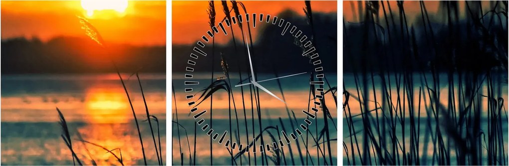 Tablou - Apus de soare la lac (cu ceas) (90x30 cm)