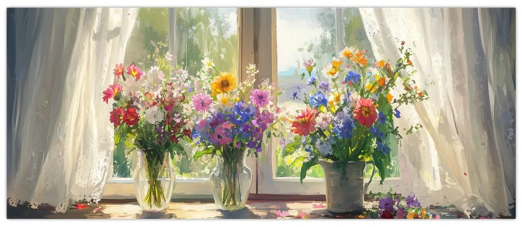 Tablou - Buchet la fereastră (120x50 cm)