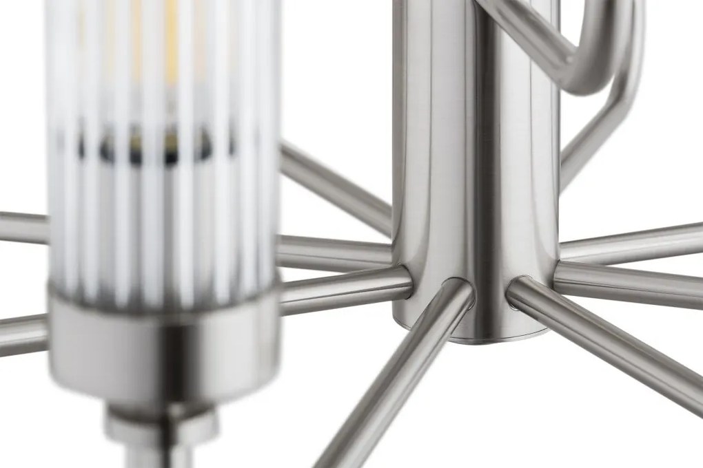 Candelabru 12 brate, otel nickel, sticla canelata PRESTON 5088