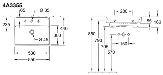 Villeroy & Boch 4A335501 - Lavoar suspendat COLLARO 55x44 cm ceramică/alb