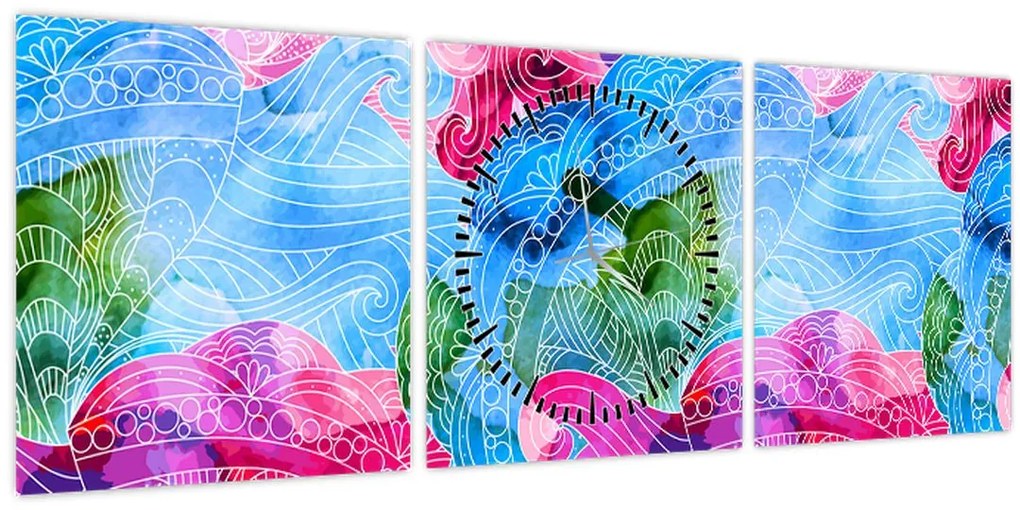 Tablou - Valuri colorate (cu ceas) (90x30 cm)