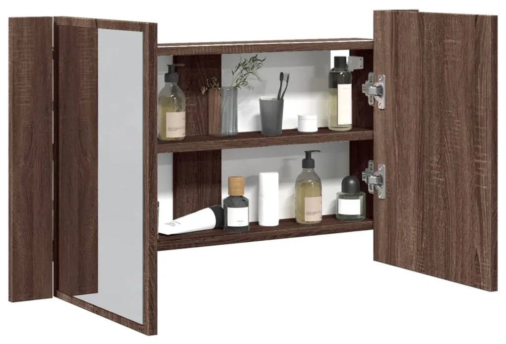 vidaXL Dulap de baie cu oglindă și LED stejar maro, 80x12x45 cm, acril
