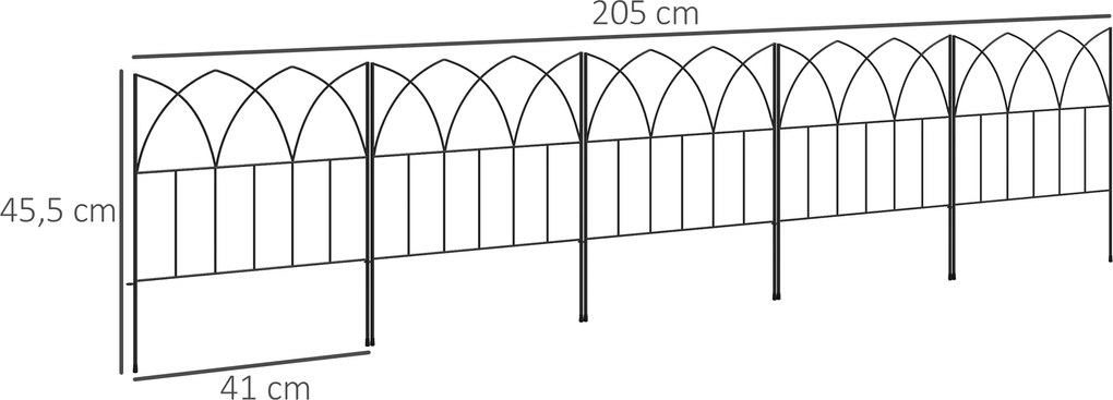Outsunny Lot de 5 panouri de gard de grădină decorative din metal, bordură de grădină, pat de flori - dim. 205 x 45,5 cm | Aosom Romania