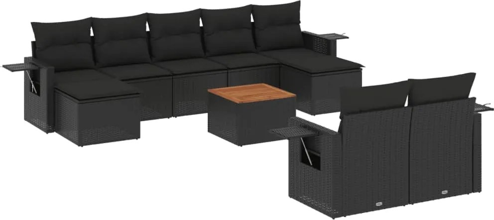 vidaXL Set canapele de grădină cu perne, 10 piese, negru, poliratan