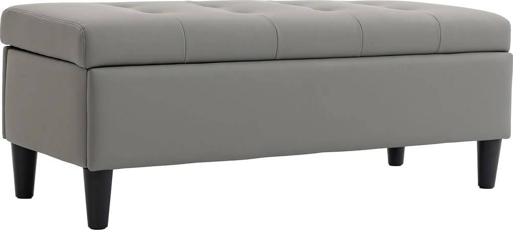 HOMCOM Bancă cu depozitare 136 L, 110x41x42 cm, piele ecologică potrivită pentru animale de companie, gri | Aosom Romania