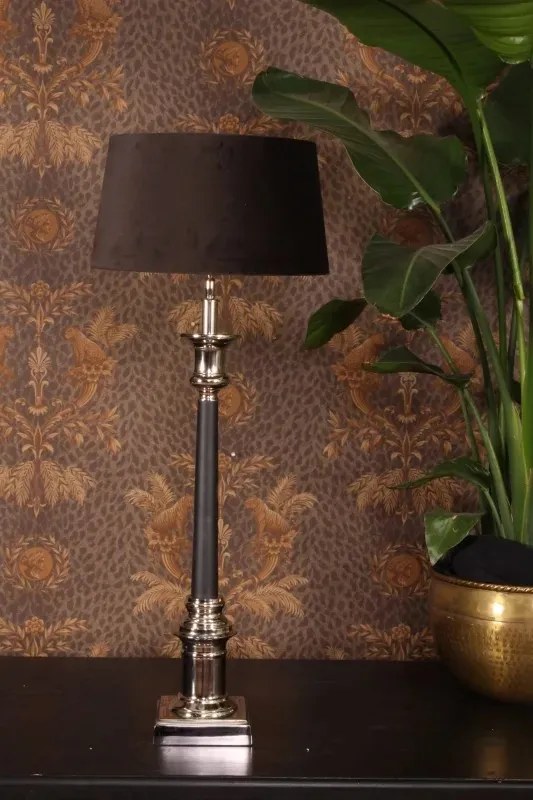 Bază pentru lampă de masă din aluminiu, argintiu și negru, cu coloană înaltă și bază pătrată, finisaj nichelat, 75 x 14 cm, „Orangerie”