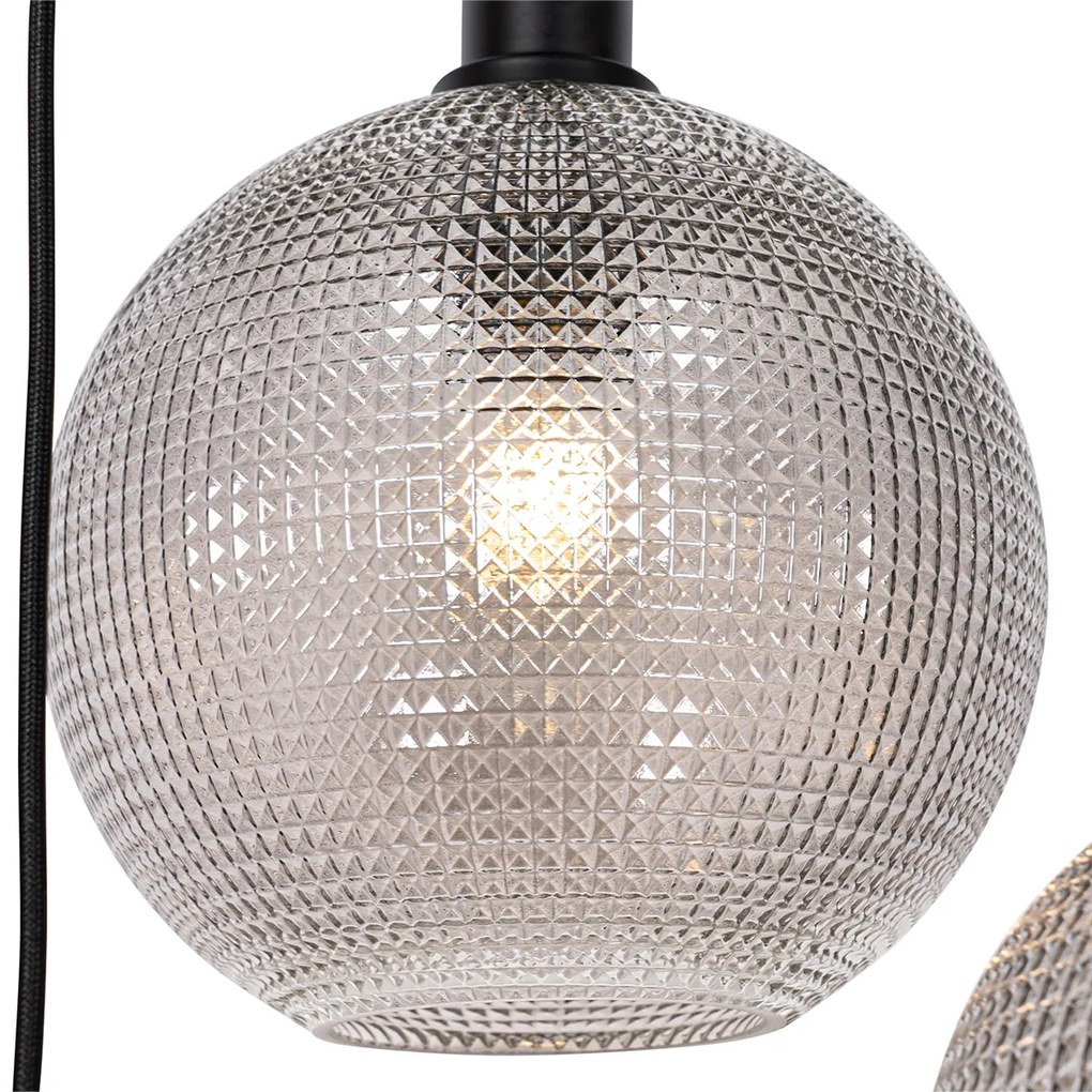 Lampă suspendată de design neagră cu sticlă fumurie cu 3 lumini - Chico