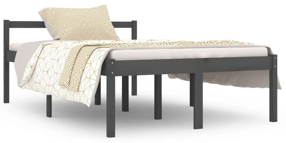 810586 vidaXL Cadru de pat mic dublu, gri, 120x190 cm, lemn masiv