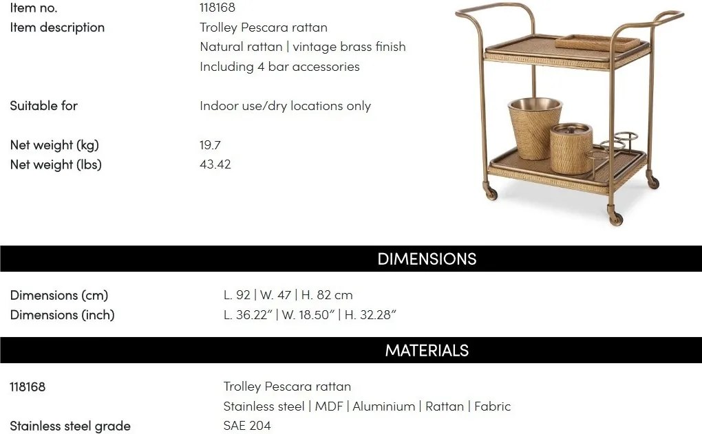 Gheridon, Masuta cu roti din ratan design LUX Pescara