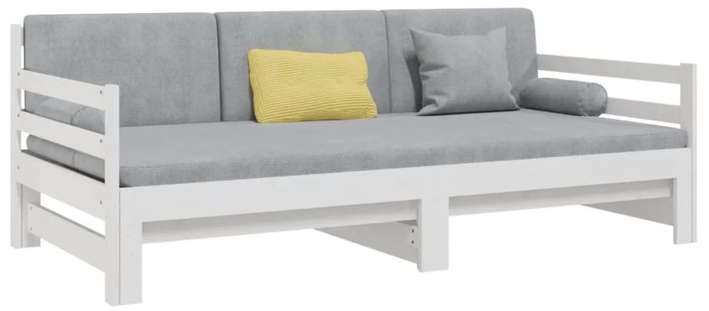 Pat de zi extensibil, alb, 2x(80x200) cm, lemn masiv de pin Alb