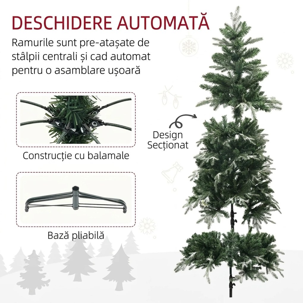 HOMCOM Brad de Crăciun Artificial cu Fulgi de Zăpadă din Cristal și 850 Ramuri Ignifuge, Ø110x180 cm, Verde | Aosom Romania