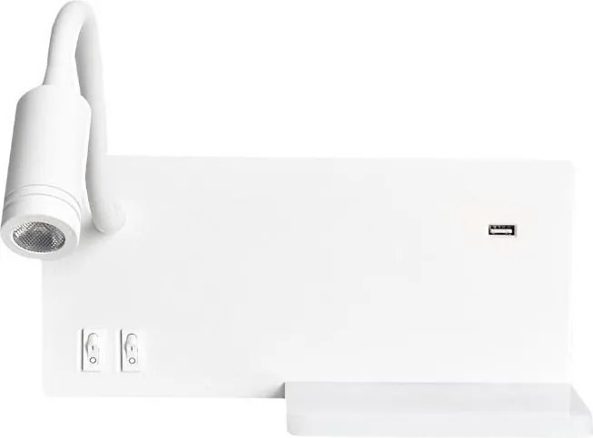 Aplica de perete SHELF, LED/4W+LED/5W+LED/2W/230V, cu port USB, alb