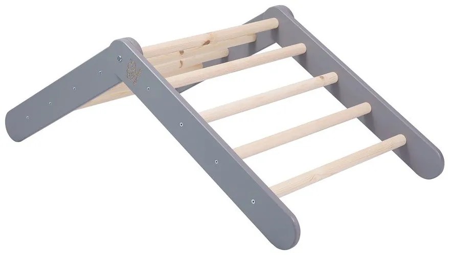 Triunghi Pikler de cățărat gri/în culoare naturală din lemn de pin 265x61x60 cm Montessori – Meowbaby