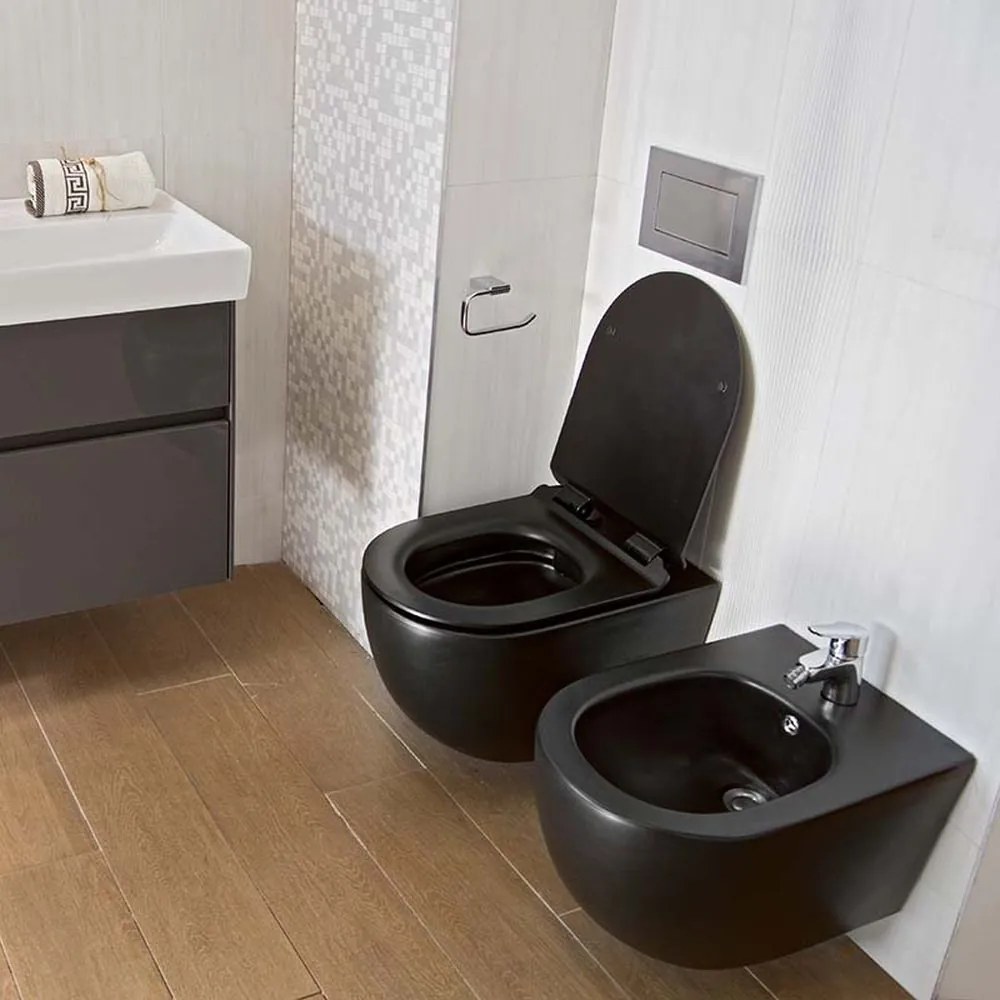 Bideu suspendat negru mat Fluminia, Minerva Negru