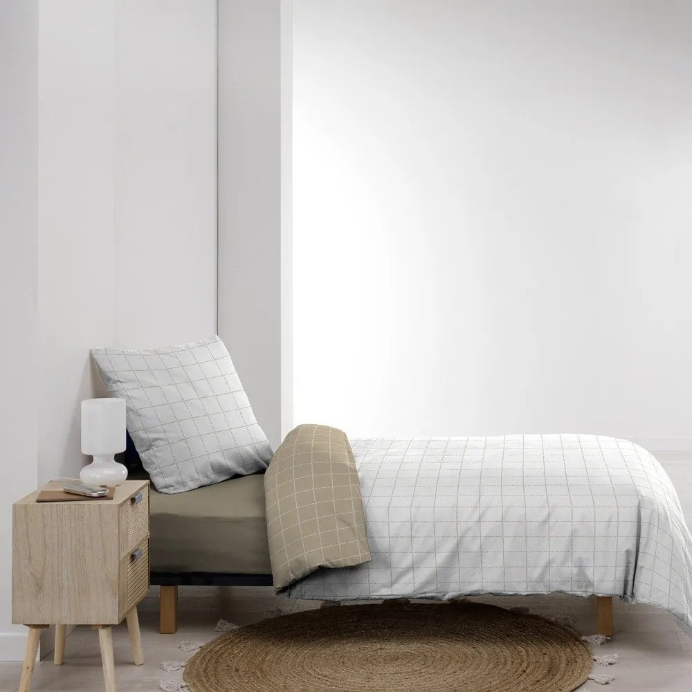 Lenjerie de pat albă-bej din bumbac pentru pat de o persoană 140x200 cm Cadria – douceur d'intérieur