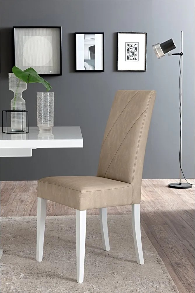 Set lemn masiv masă și scaune Lisa White - 8 scaune, 180 × 104 × 76 cm + 2 extensii