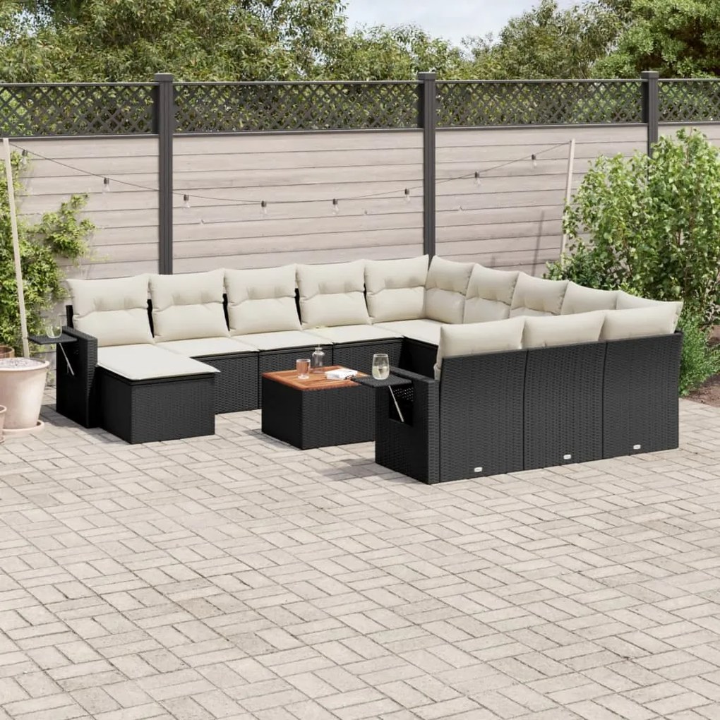 3224866 vidaXL Set mobilier de grădină cu perne, 13 piese, negru, poliratan