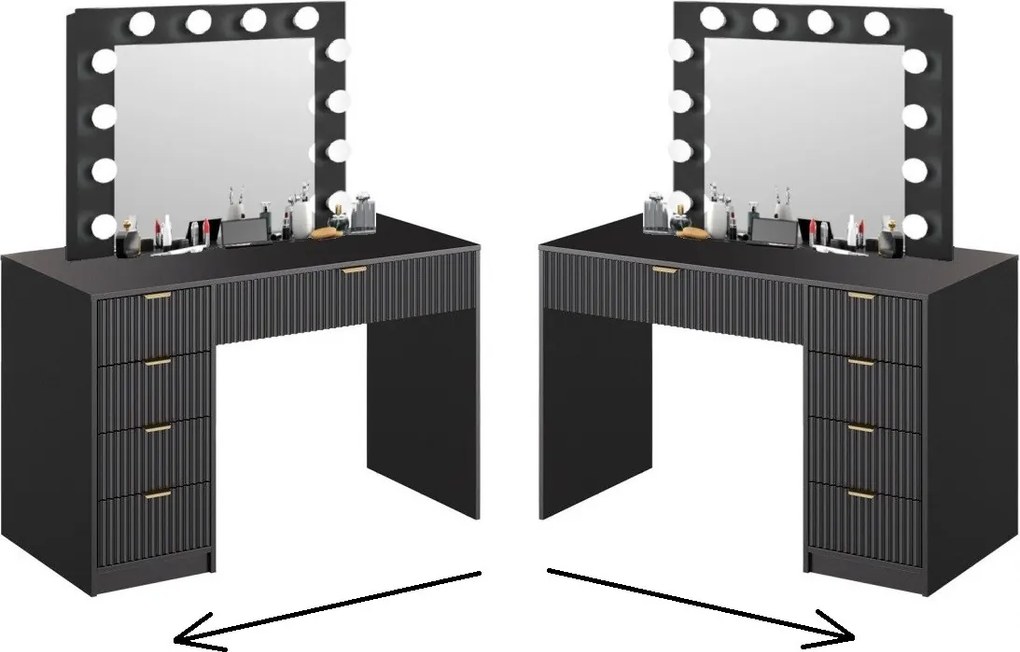 Masuta machiaj cu Oglinda LED si 5 Sertare pentru Cosmetice, Set Masa toaleta 120 cm, Alb, masuta cosmetica, vanity - SEN22