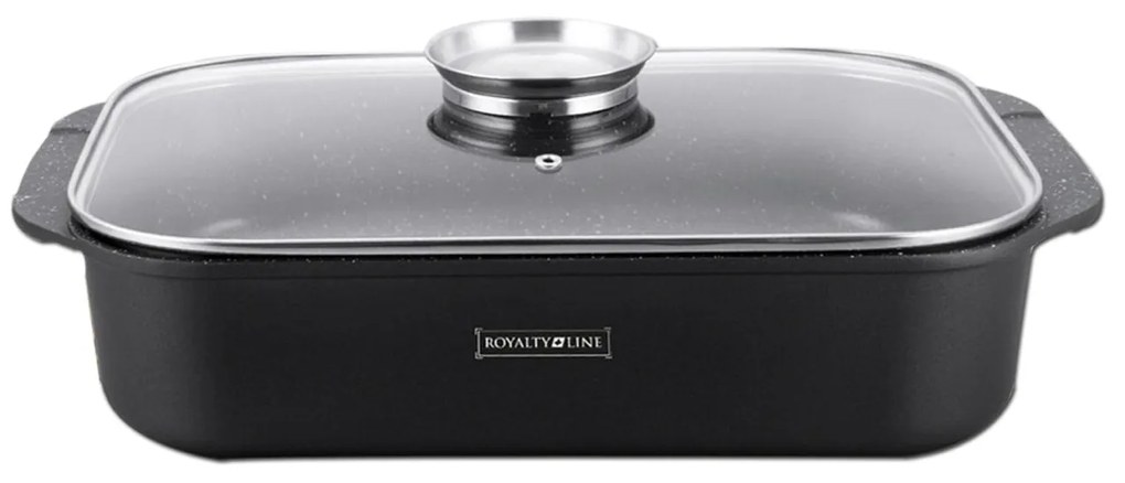 Tava roaster pentru cuptor cu capac termorezistent Royalty Line Rl-ACR34, 6 L, marmorata, neagra