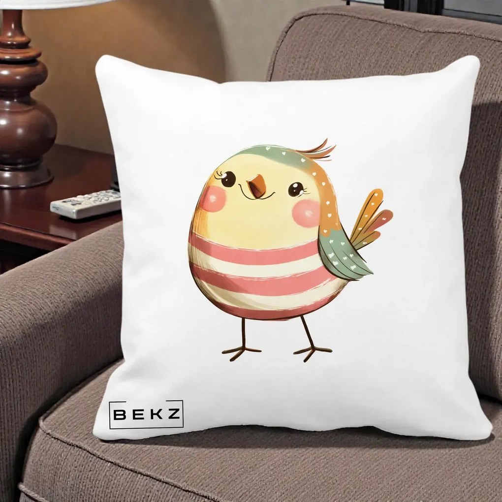 Perna Decorativa Pui Kawaii Pastel Dungat, 40x40 cm, Alba Mata, Husa Detasabila, Perna Inclusa, BEKZ®