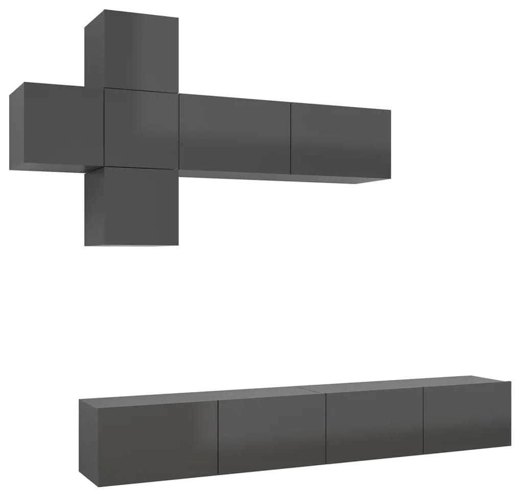 3079549 vidaXL Set de dulapuri TV, 7 piese, gri extralucios, lemn prelucrat