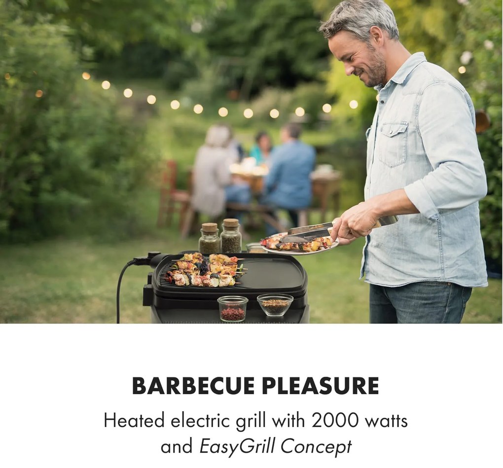 Klarstein Gatsby, grill electric, 2000 W, grilaj antiaderent, măsuțe laterale, bej/negru