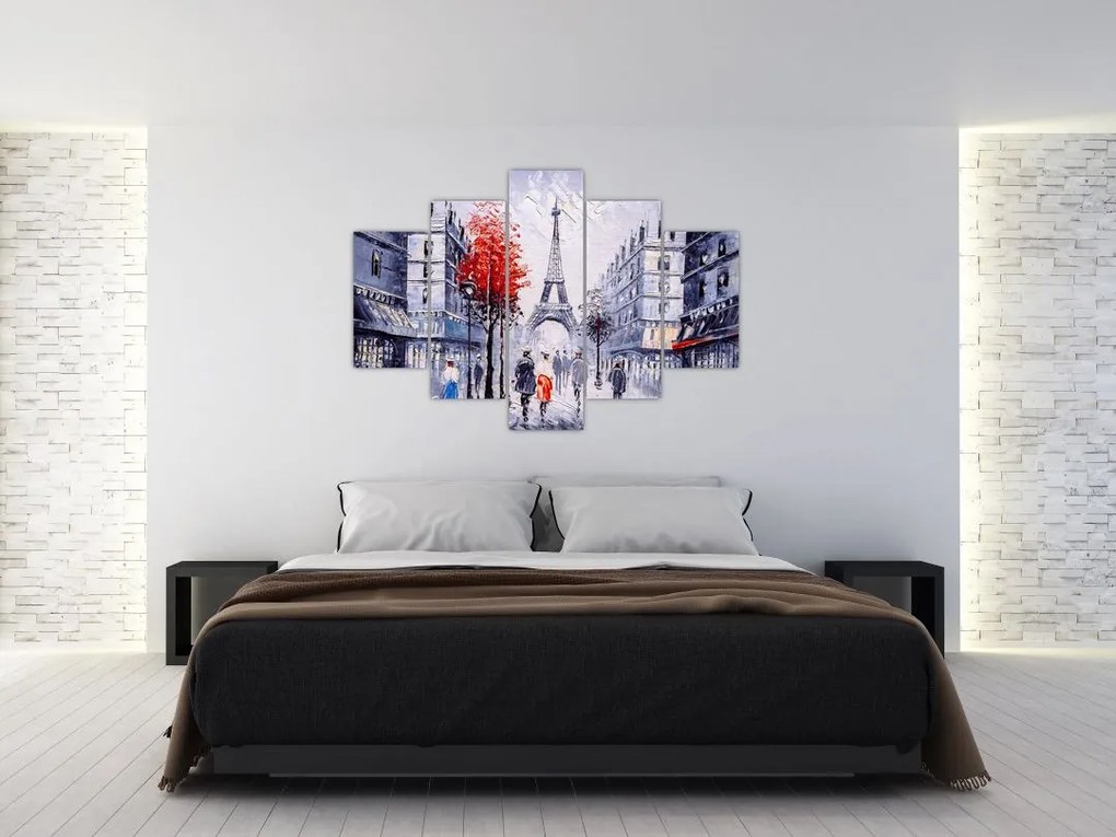 Tablou - Străzi din Paris, pictură în ulei (150x105 cm)