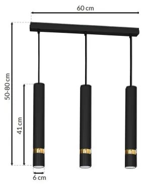 Lustră suspendată pe cablu JOKER, 3x GU10, 25 W, 230 V, negru/auriu