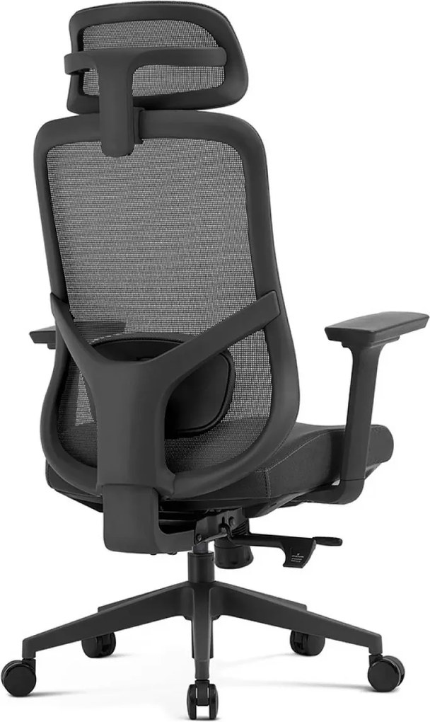 Scaun ergonomic premium Ally-H, spătar reglabil pe înălțime, șezut glisant, suport lombar 2D, tetieră 2D, cotiere 3D, reclinare 125°, Mesh + Textil, Negru