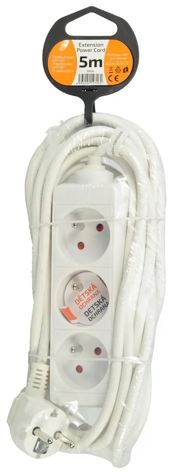 Cablu prelungitor 3Z - 5m, alb