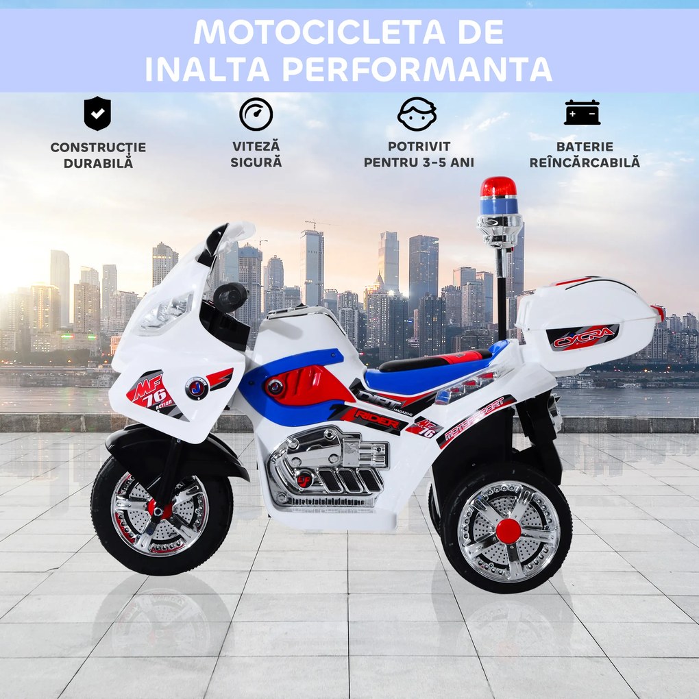 HOMCOM Motoreta Electrică 3 Roti pentru Copii cu Efecte Sonore și Luminoase, Include Muzică, 112x51x72.5cm | Aosom Romania