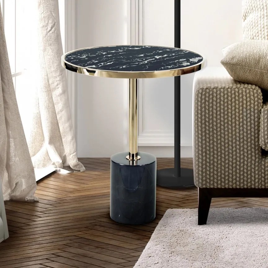 Masuta laterala design modern Dekala negru/auriu SV-258203