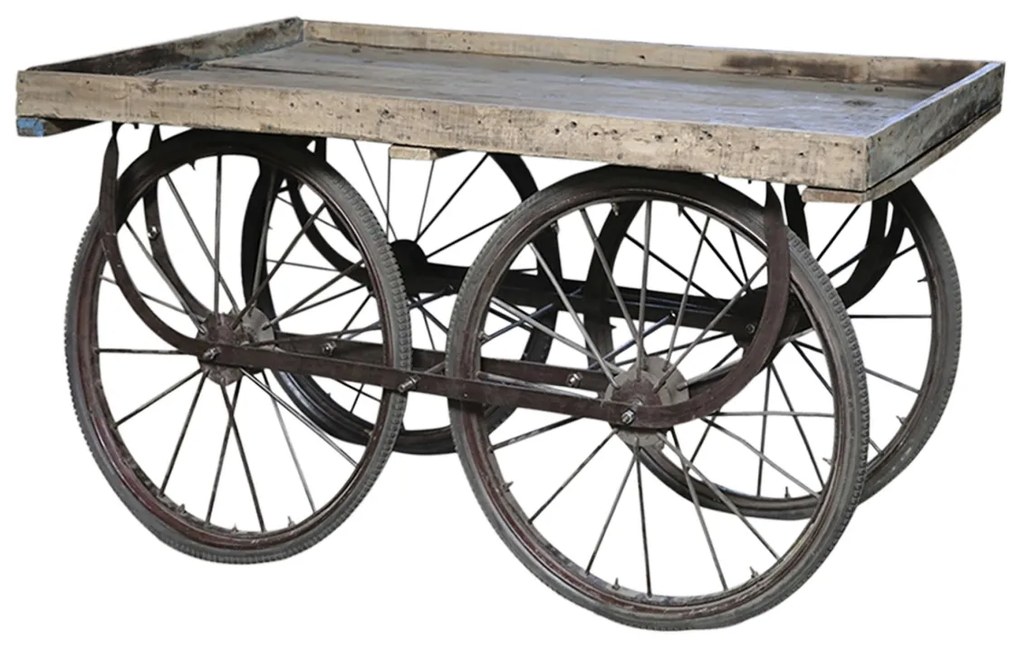 Consola din lemn reciclat de mango, cu 4 roti, aspect rustic industrial, „Atelier Nomad”