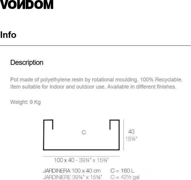 Ghiveci plante design decorativ modern exterior / interior JARDINIERE 100x40x40cm