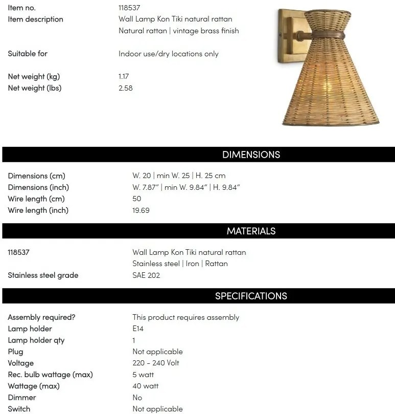 Aplica de perete LUX design natural Kon Tiki