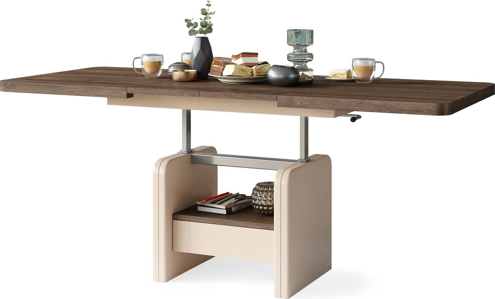 Mazzoni LEXUS Stejar Maro/Bej (Șampanie) - MĂSUȚĂ DE CAFEA EXTENSIBILĂ MODERNĂ