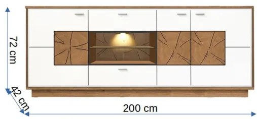Comoda Urbano White Cu 3 Usi, 2 Sertare Si 1 Nisa Alb Si Natur, 195 Cm