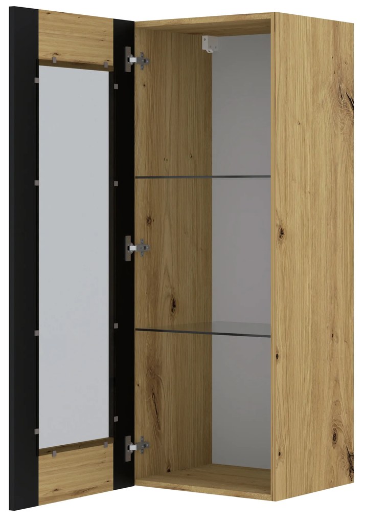 Vitrină de perete Montana (Stejar artisan + negru mat). 1085841