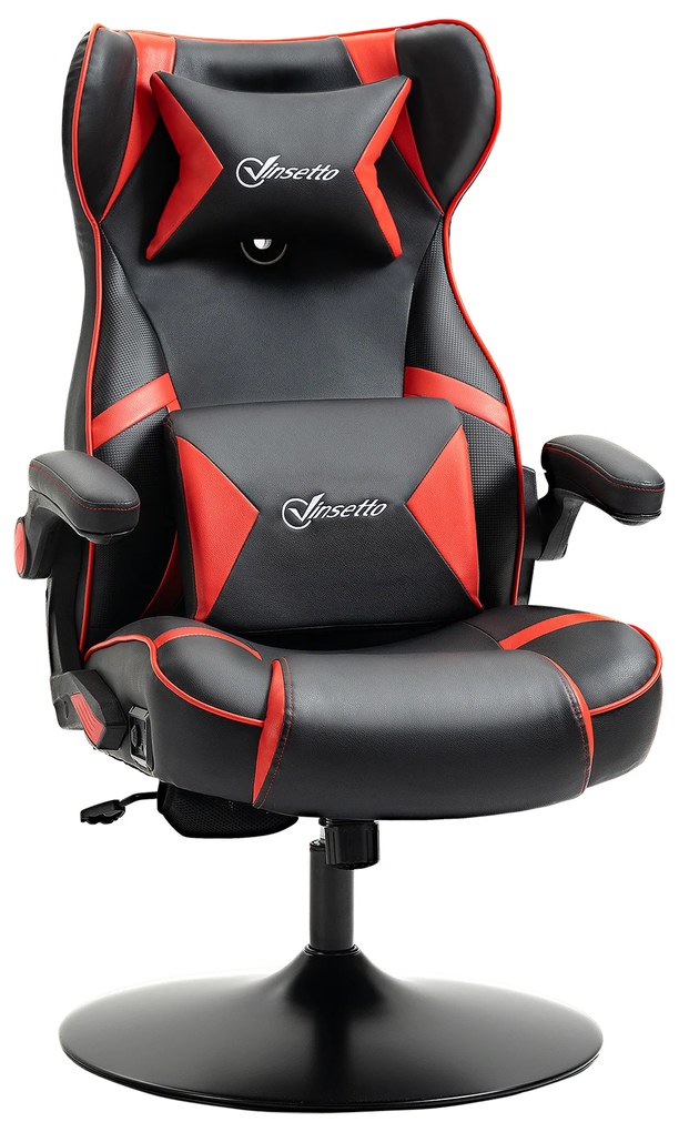 Scaun de gaming Vinsetto, scaun de gaming, difuzoare integrate, spătar inclinabil, negru+roșu, 69 x 73 x 118cm | Aosom Romania