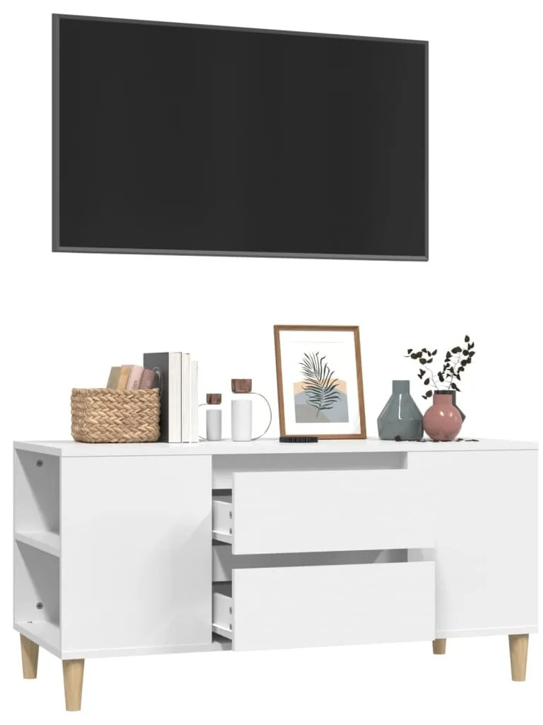 Comodă tv, alb, 102x44,5x50 cm, lemn prelucrat