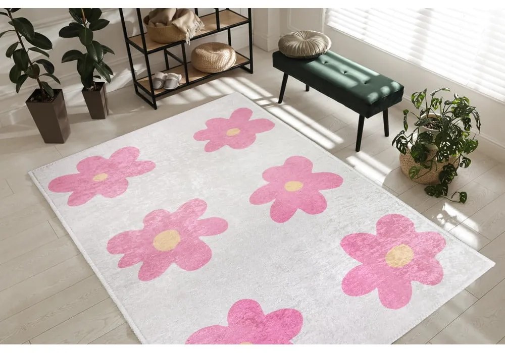 Covor pentru copii roz-fildeș lavabil 160x230 cm Cute Flowers Pink – Vitaus