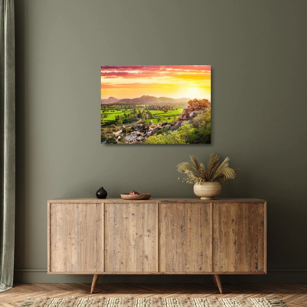 Tablou pe sticlă cu valea Hampi în India (70x50 cm)