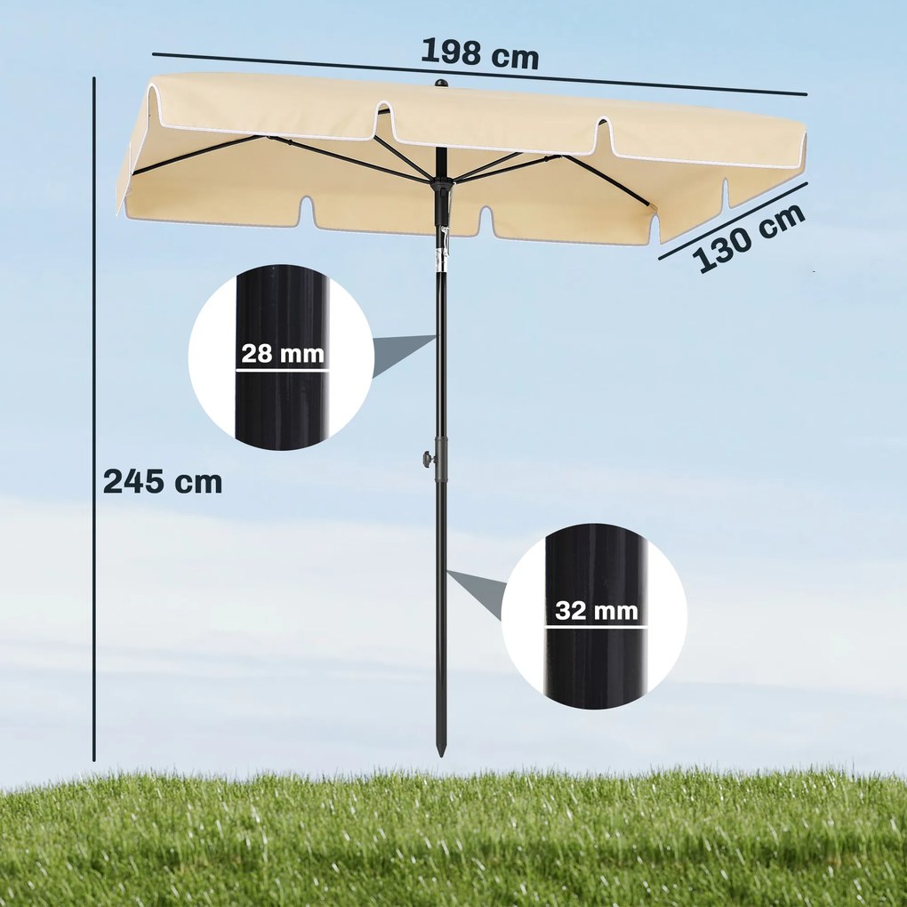 Outsunny Umbrelă pentru Grădină cu Înclinare Reglabilă și Stâlp din Aluminiu, 198x130x245 cm, Bej | Aosom Romania