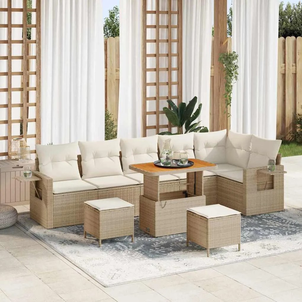 vidaXL Set de canapele pentru grădină 9 pcs Bej Rattan poli