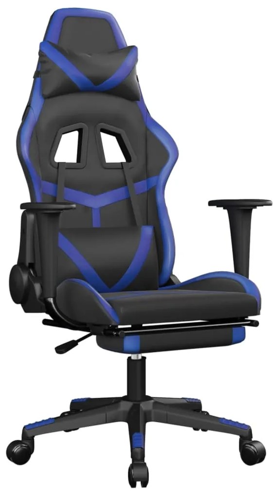345434 vidaXL Scaun de gaming masaj/suport picioare negru/albastru piele eco