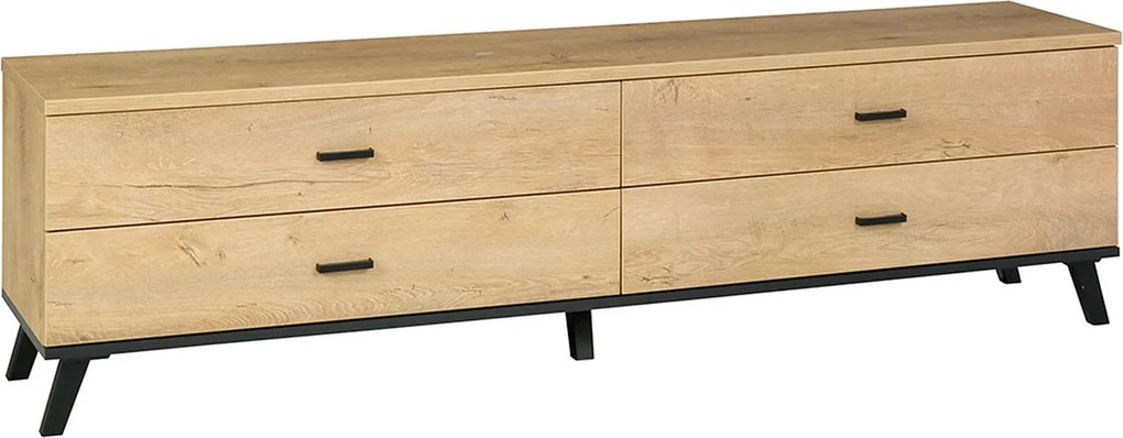 Comoda TV SIRAN TYP 6, stejar lefkas/negru, DTD laminat/plastic, 181x4