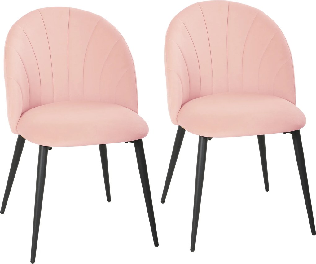 HOMCOM Set de 2 Scaune de Sufragerie din Catifea, Scaune Bucătărie cu Spătar Curbat în Formă de Scoică, Picioare din Oțel, Stil Nordic, Scaun Tapițat pentru Bucătărie, Dormitor, Cameră de Zi, Roz | Aosom Romania