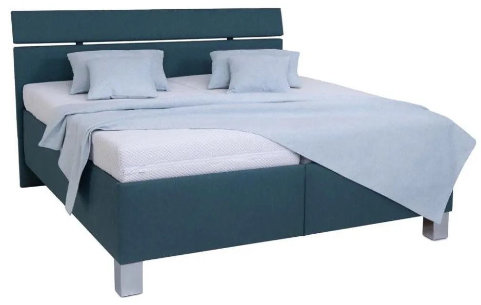 Pat tapițat ALIS 180x200 cm, petrol, cu spațiu de depozitare, fără saltea